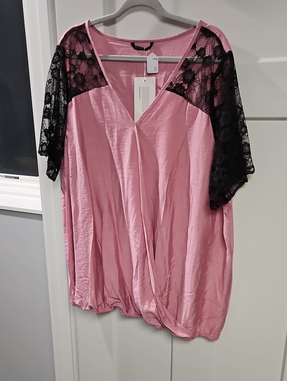 Women's Pink Lace-Trim V-Neck Blouse